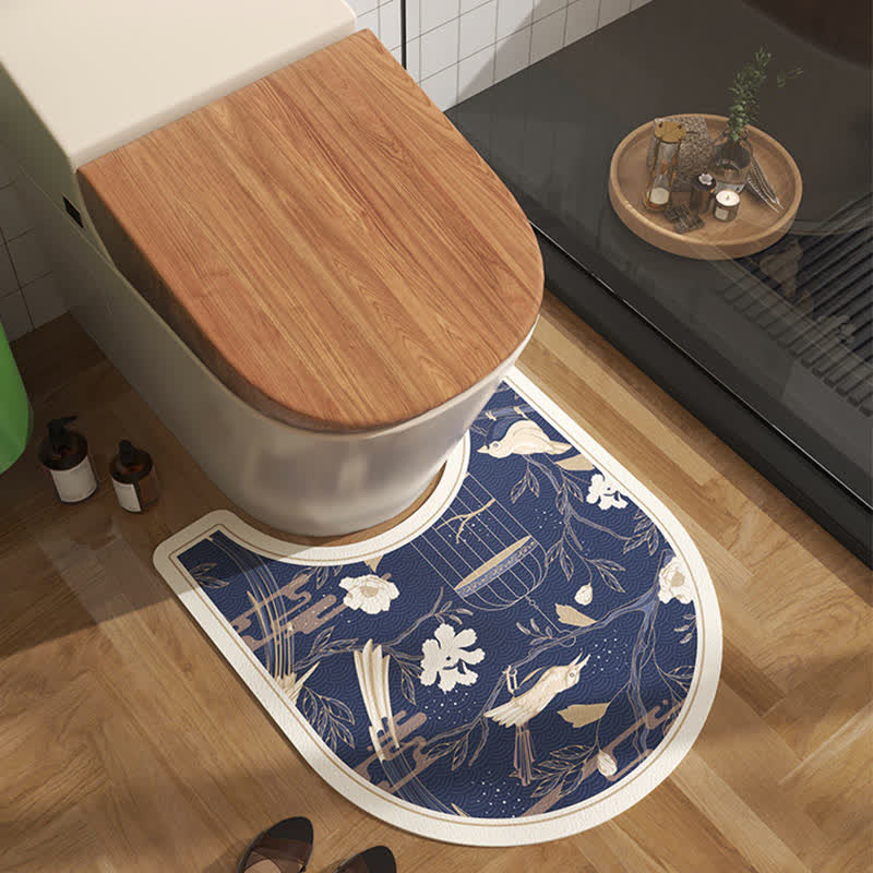 Elegante tappetino da bagno con stampa floreale botanica rurale