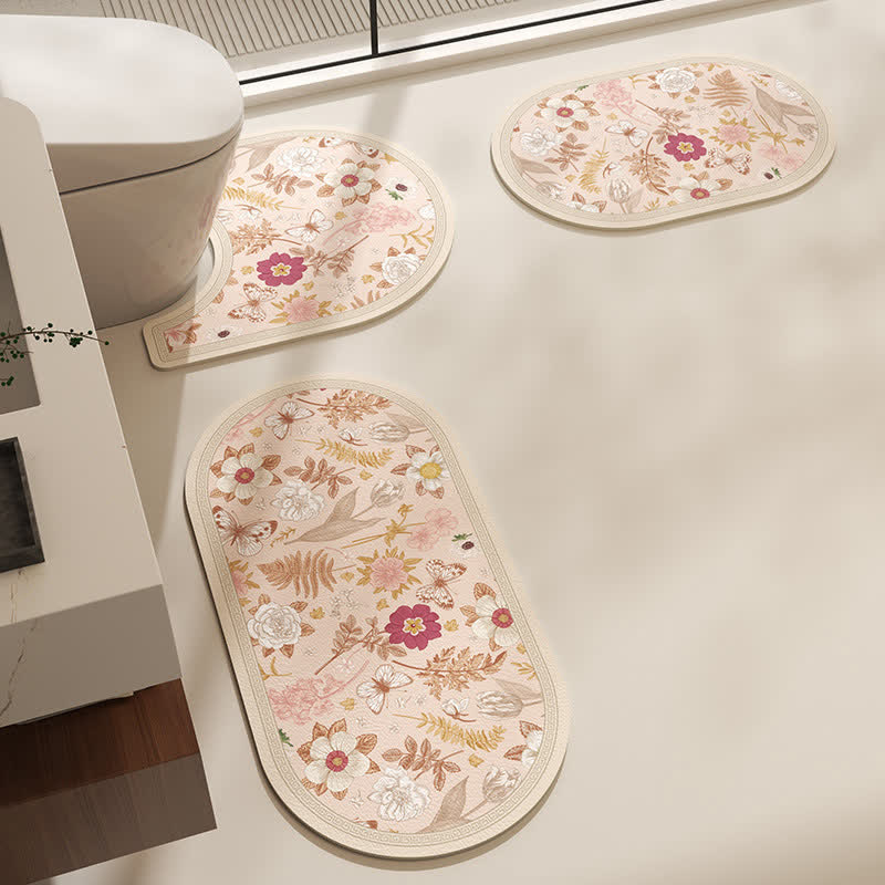 Elegante tappetino da bagno con stampa floreale botanica rurale