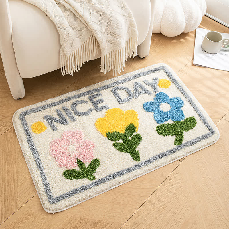 Tappetino da pavimento con simpatici fiori e piante dei cartoni animati