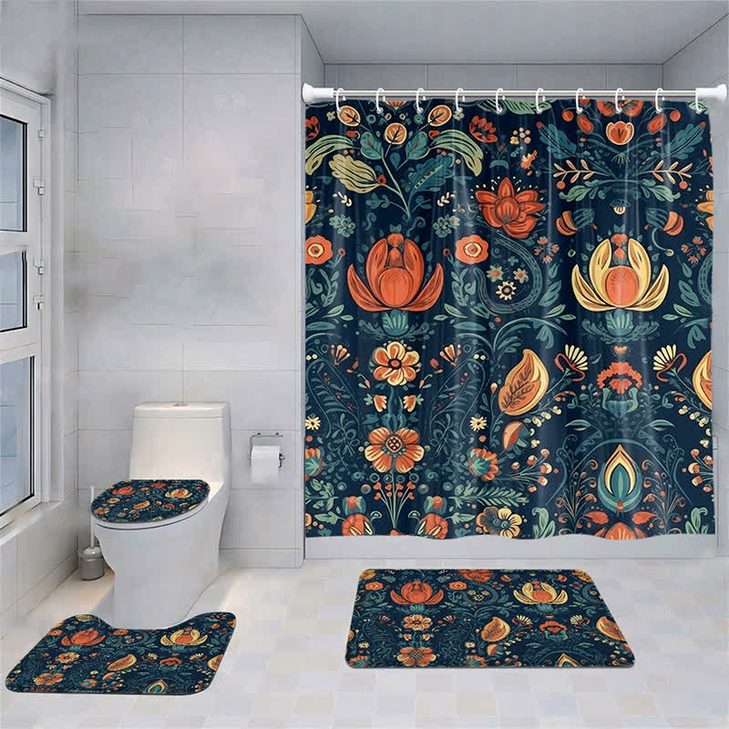 Set di tende da doccia impermeabili con motivo a fiori di piante fresche