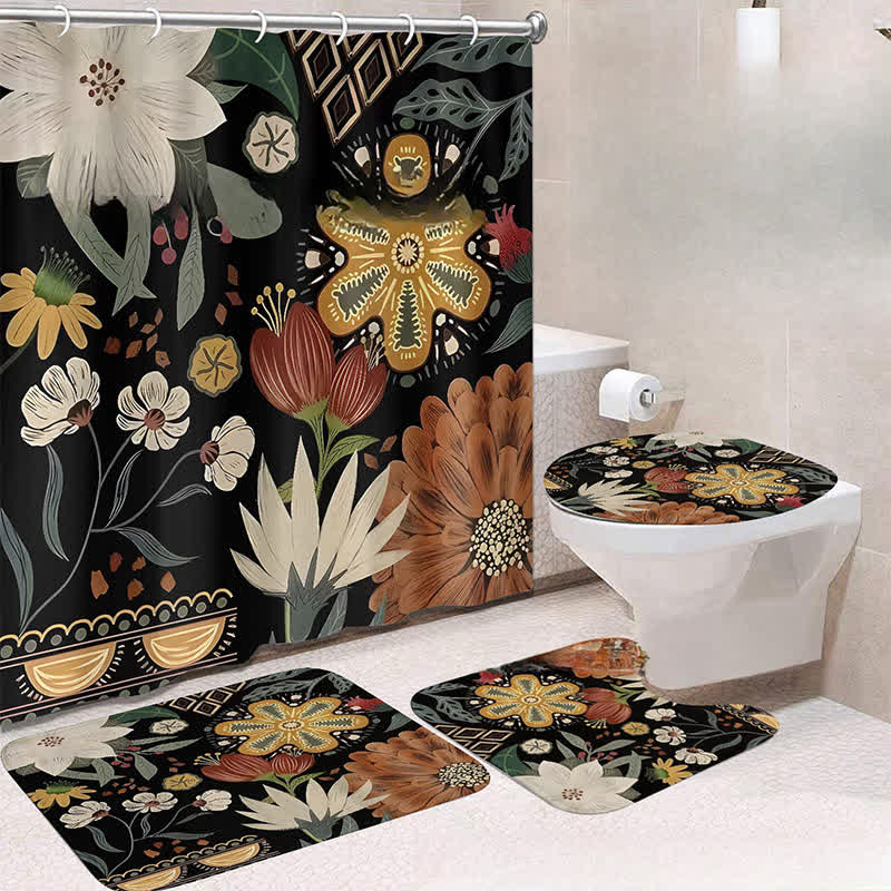 Set di lussuosi tappetini per tenda da doccia impermeabili con motivo floreale botanico