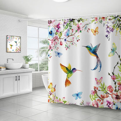 Tenda da doccia decorativa impermeabile con motivo floreale a uccelli