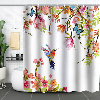 Tenda da doccia decorativa impermeabile con motivo floreale a uccelli