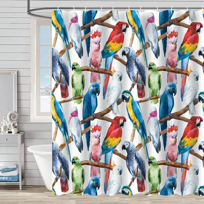 Tenda da doccia decorativa impermeabile con motivo floreale a uccelli
