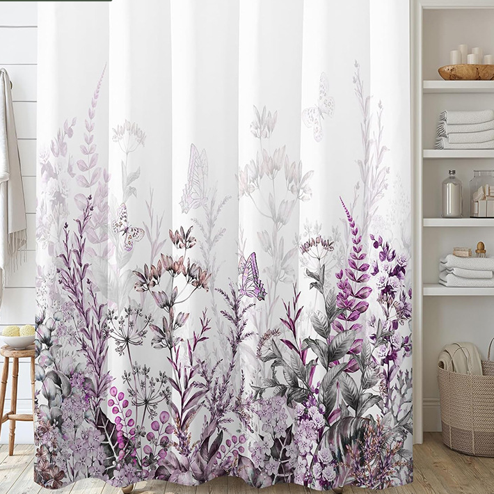 Tenda da doccia decorativa impermeabile con motivo floreale elegante
