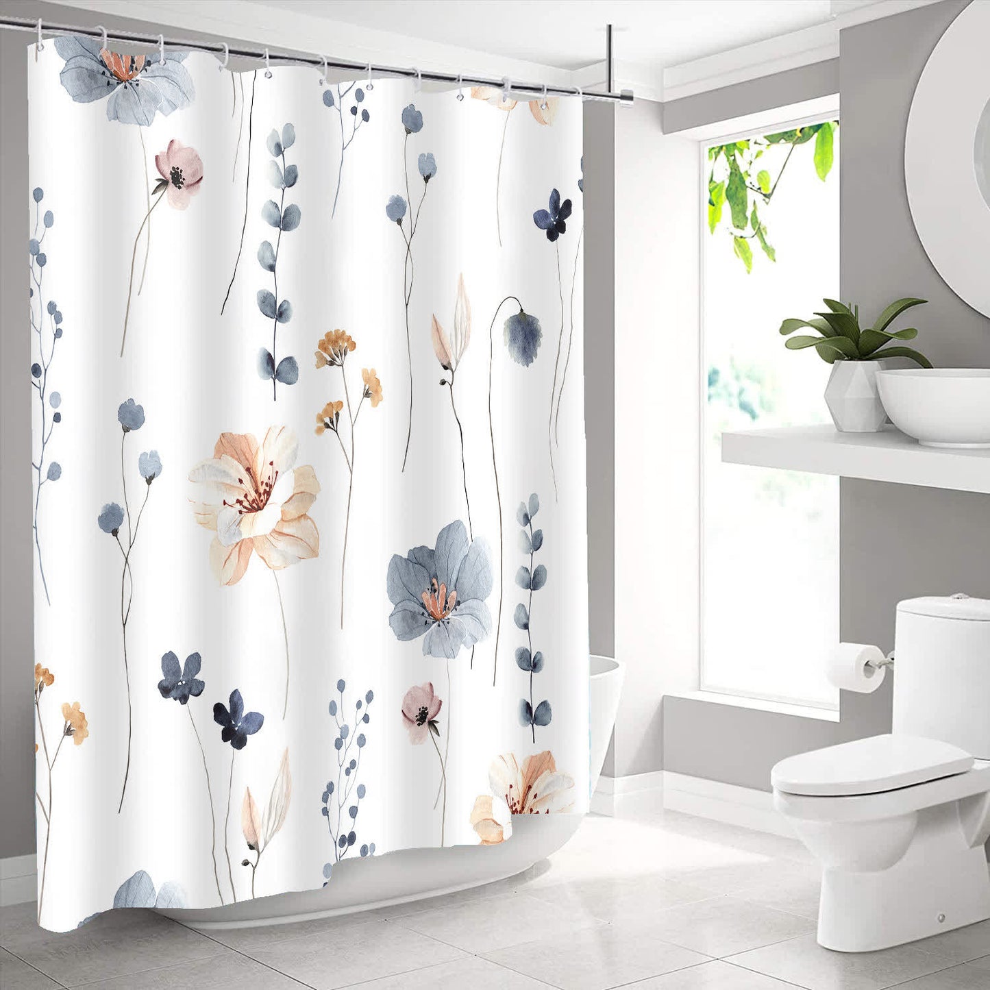 Tenda da doccia decorativa impermeabile con motivo floreale elegante