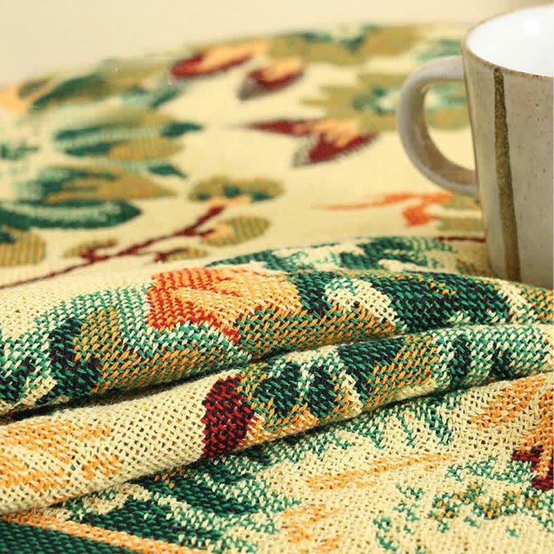 Tovaglia vintage in jacquard con motivo gerbera e girasole blu