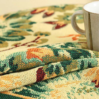Tovaglia vintage in jacquard con motivo gerbera e girasole blu