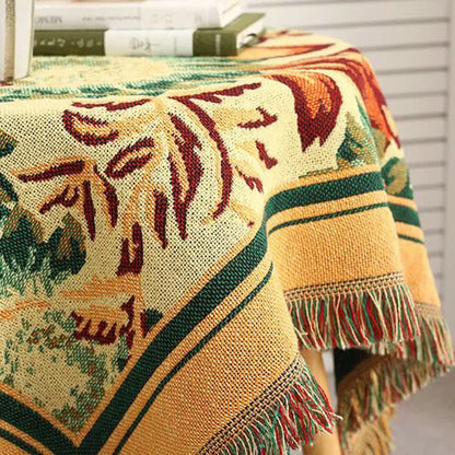 Tovaglia vintage in jacquard con motivo gerbera e girasole blu