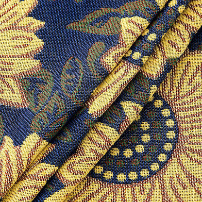Tovaglia vintage in jacquard con motivo gerbera e girasole blu