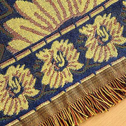 Tovaglia vintage in jacquard con motivo gerbera e girasole blu