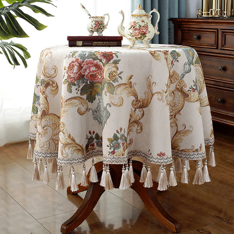 Tovaglia floreale elegante in ciniglia jacquard