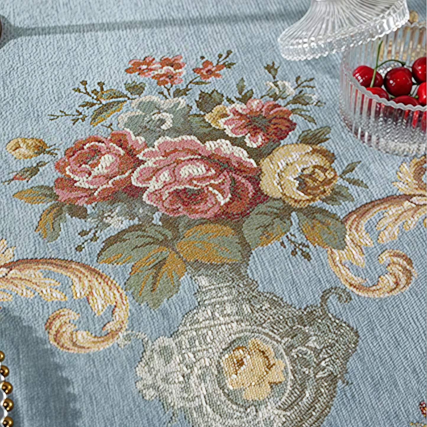 Tovaglia floreale elegante in ciniglia jacquard