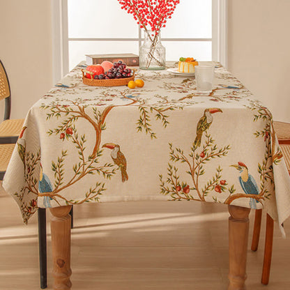 Elegante tovaglia con fiori e uccelli in filo tinto