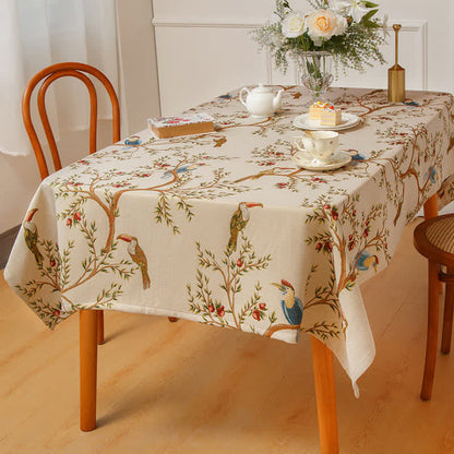 Elegante tovaglia con fiori e uccelli in filo tinto