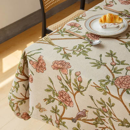 Elegante tovaglia con fiori e uccelli in filo tinto