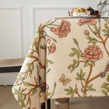 Elegante tovaglia con fiori e uccelli in filo tinto
