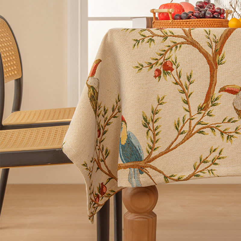Elegante tovaglia con fiori e uccelli in filo tinto