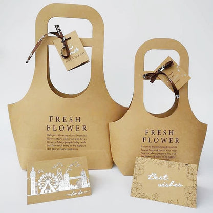 Sacchetti regalo in carta kraft con fiori e manico