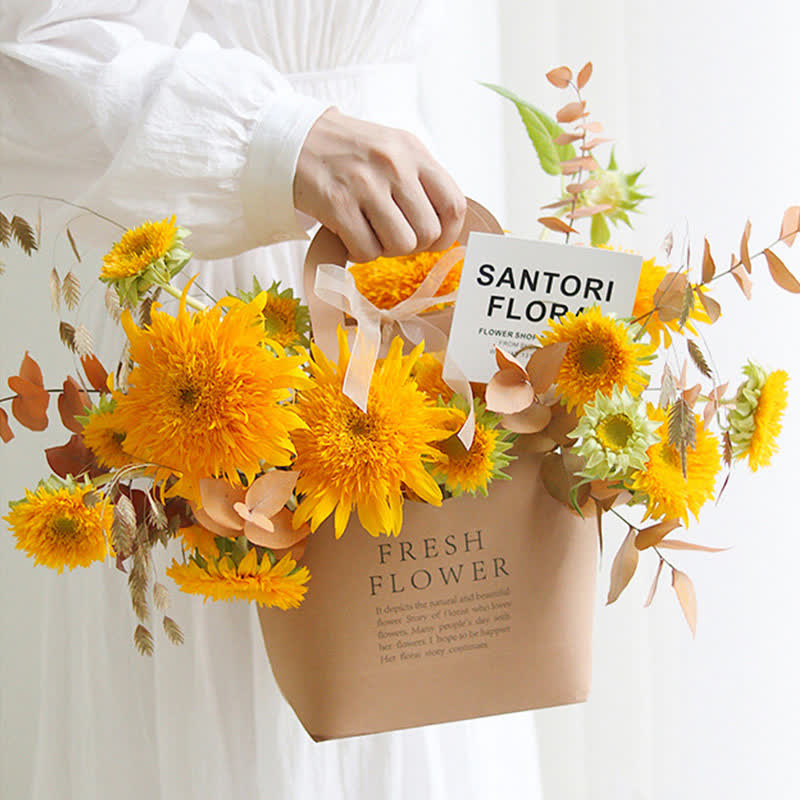 Sacchetti regalo in carta kraft con fiori e manico
