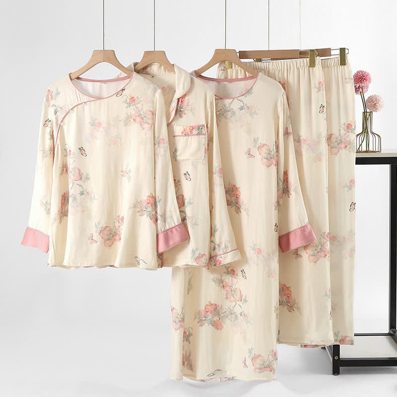 Loungewear in raso morbido con farfalle floreali