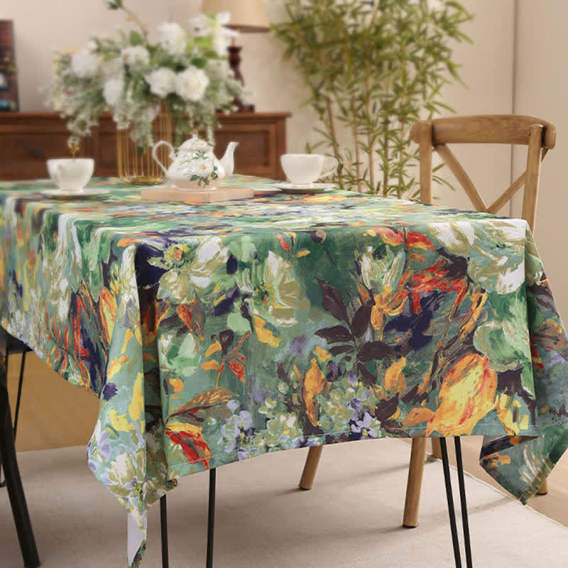 Tovaglia floreale con pittura a olio d'epoca