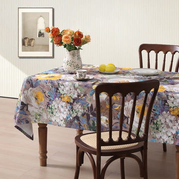 Tovaglia floreale con pittura a olio d'epoca