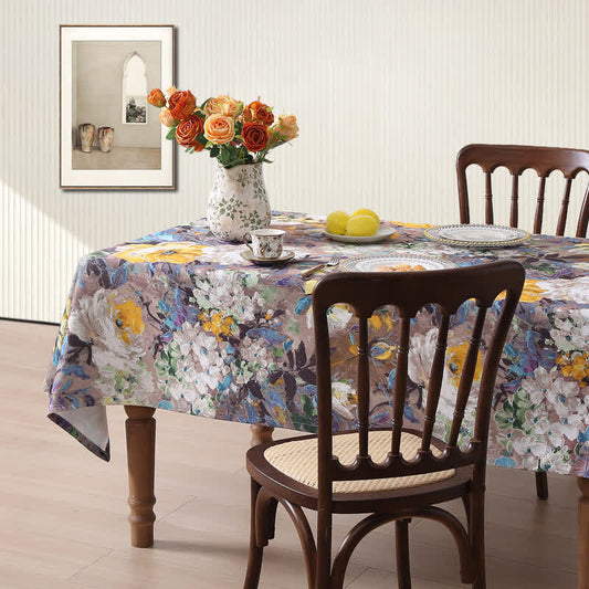 Tovaglia floreale con pittura a olio d'epoca