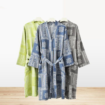 Accappatoio in garza di cotone Kimono Vintage Jacquard