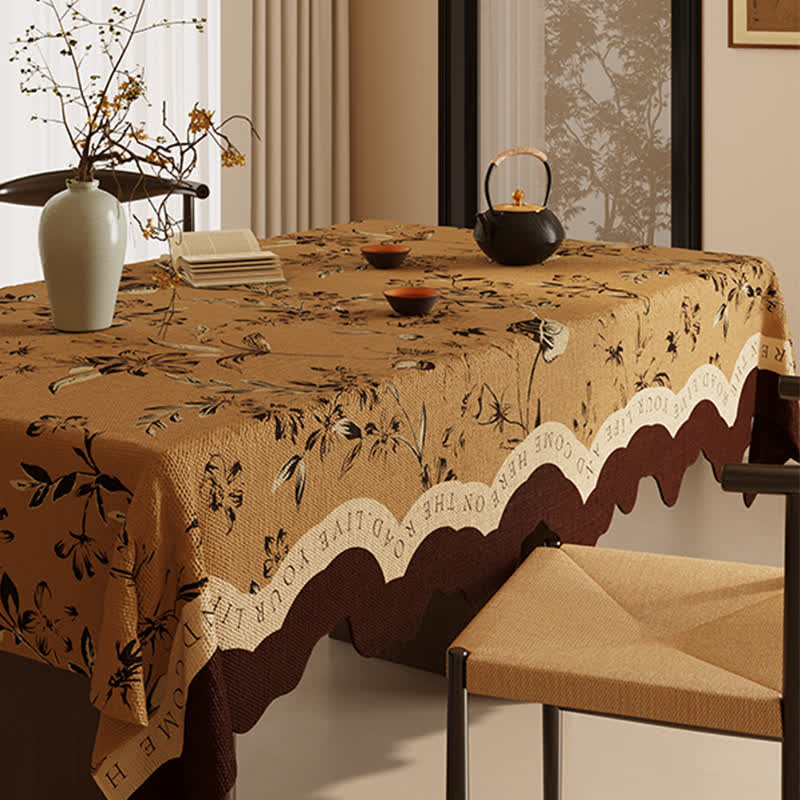 Tovaglia vintage in cotone e lino con motivi floreali