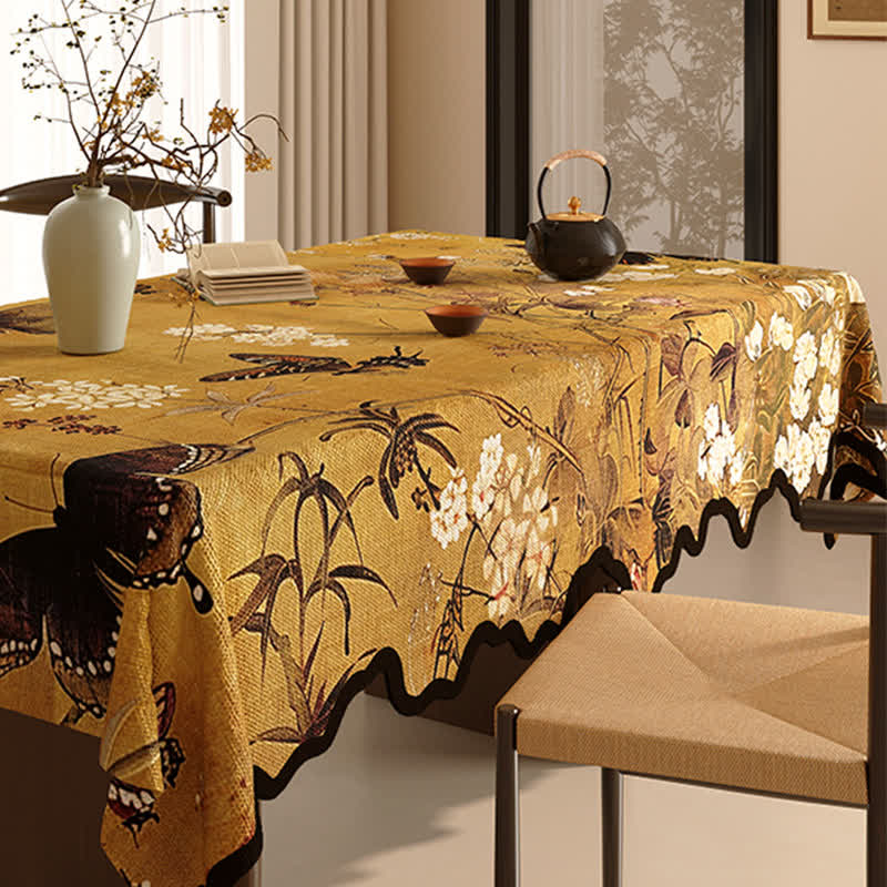 Tovaglia vintage in cotone e lino con motivi floreali