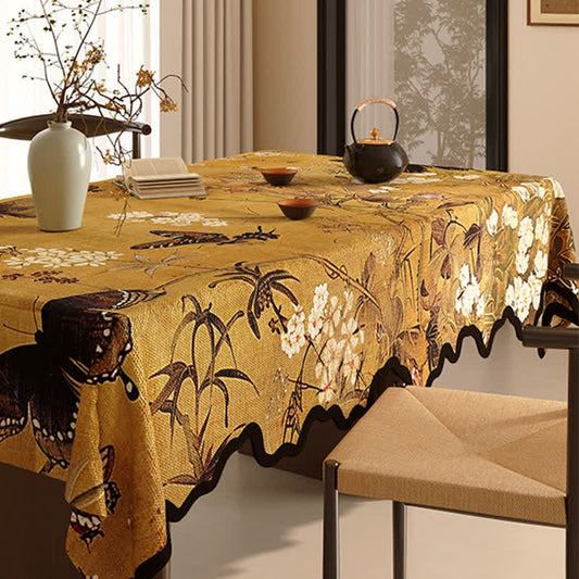 Tovaglia vintage in cotone e lino con motivi floreali