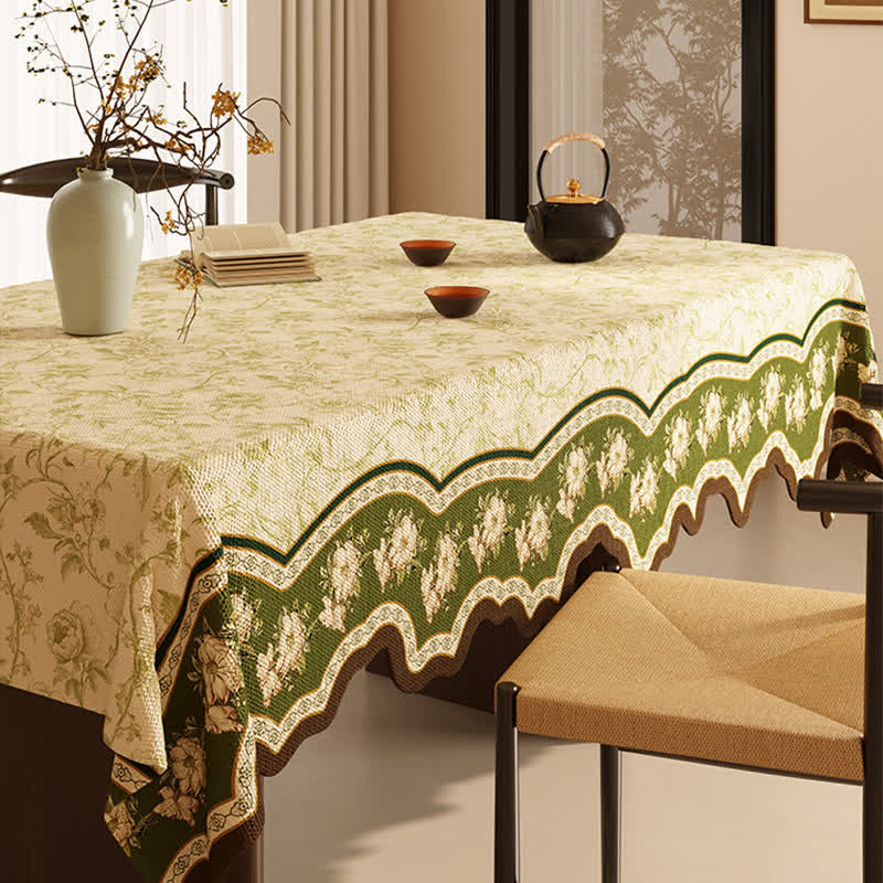 Tovaglia vintage in cotone e lino con motivi floreali