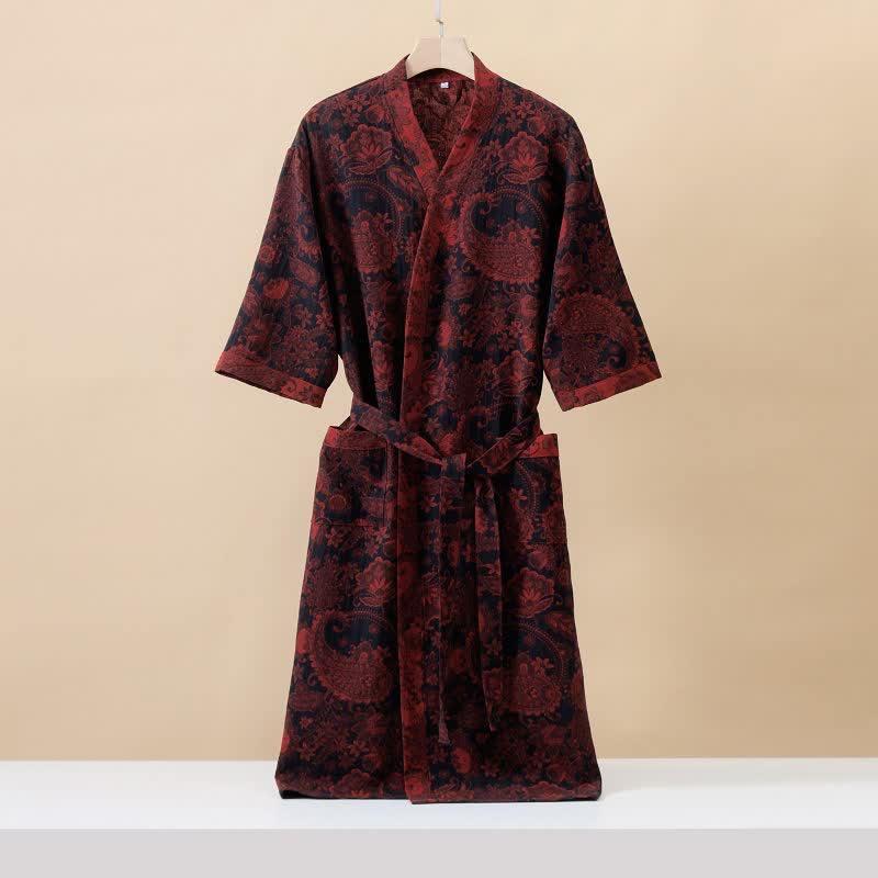 Accappatoio in garza di cotone con kimono Jacquard Paisley