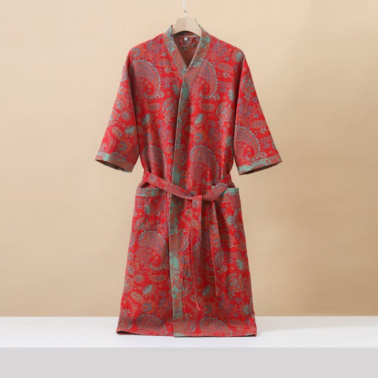 Accappatoio in garza di cotone con kimono Jacquard Paisley
