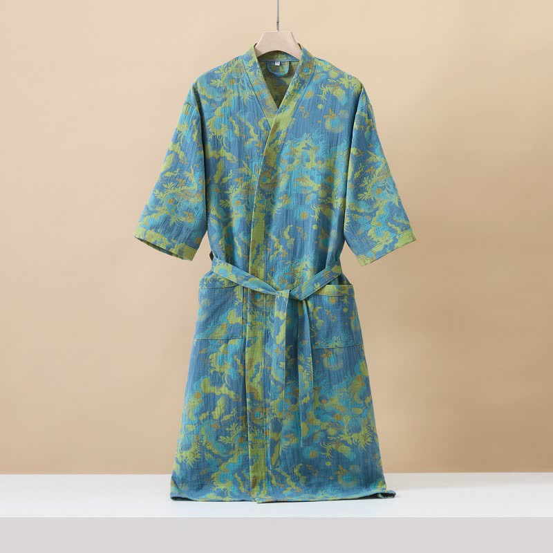 Accappatoio Kimono in garza a doppio strato Jacquard