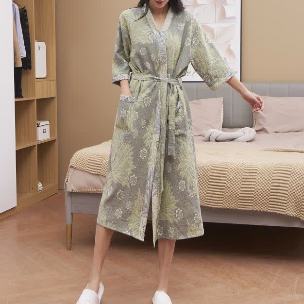 Accappatoio Kimono in garza floreale jacquard traspirante