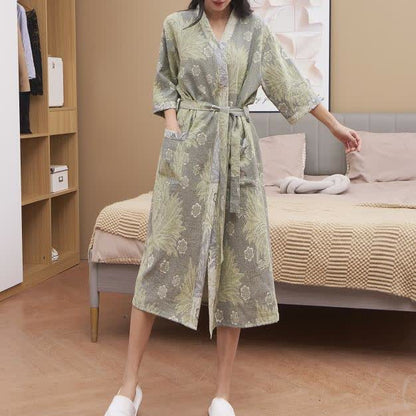 Accappatoio Kimono in garza floreale jacquard traspirante