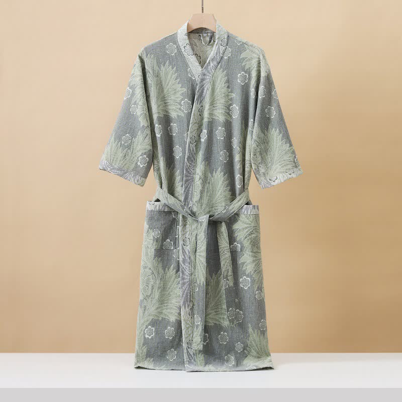 Accappatoio Kimono in garza floreale jacquard traspirante