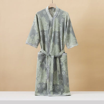 Accappatoio Kimono in garza floreale jacquard traspirante