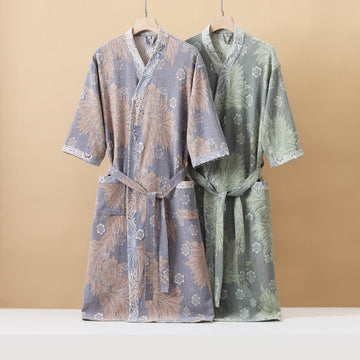 Accappatoio Kimono in garza floreale jacquard traspirante