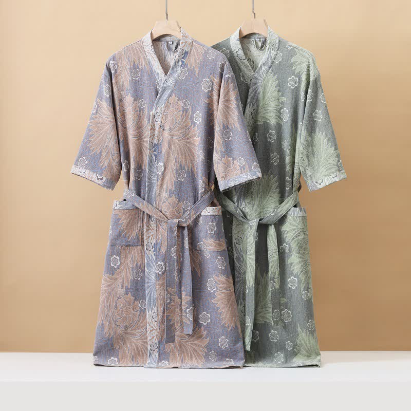 Accappatoio Kimono in garza floreale jacquard traspirante