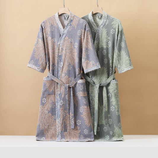 Accappatoio Kimono in garza floreale jacquard traspirante