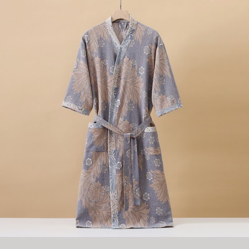 Accappatoio Kimono in garza floreale jacquard traspirante