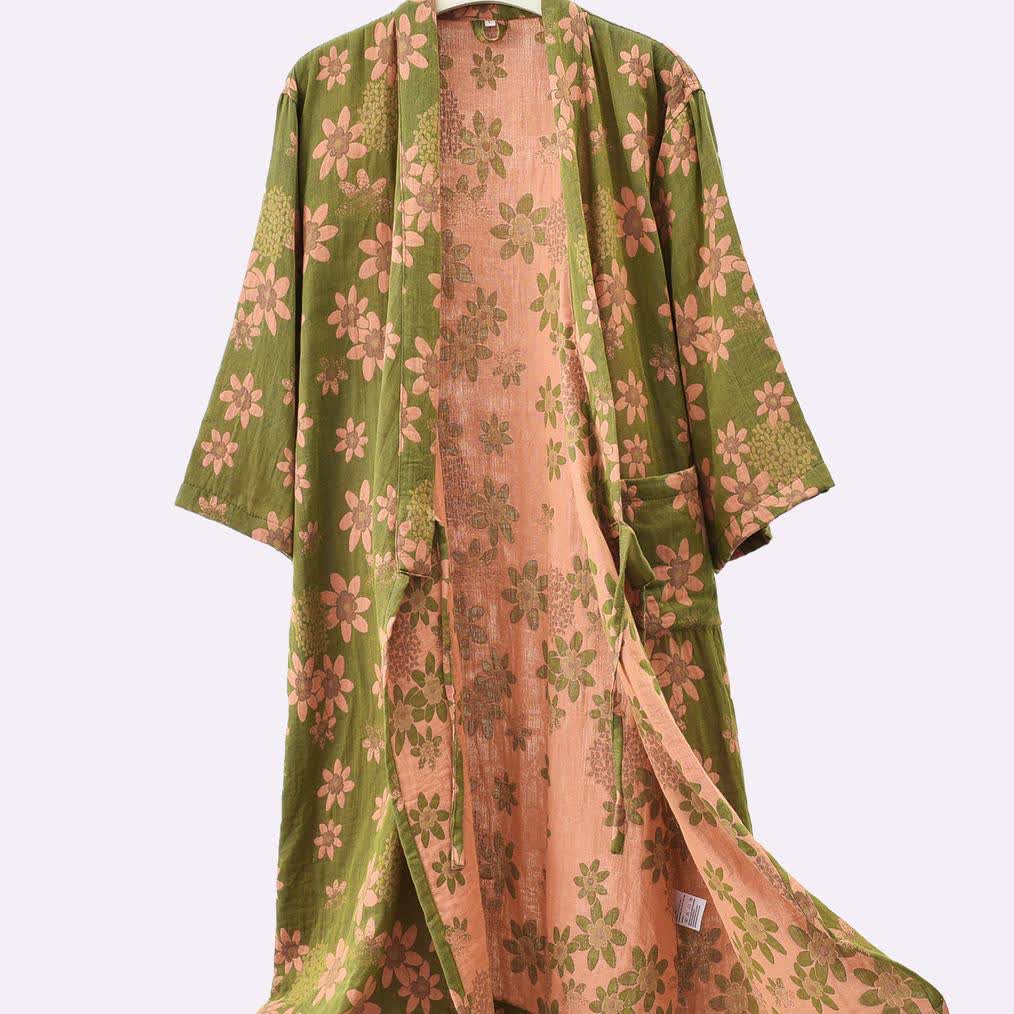 Accappatoio leggero in garza floreale jacquard