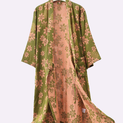 Accappatoio leggero in garza floreale jacquard