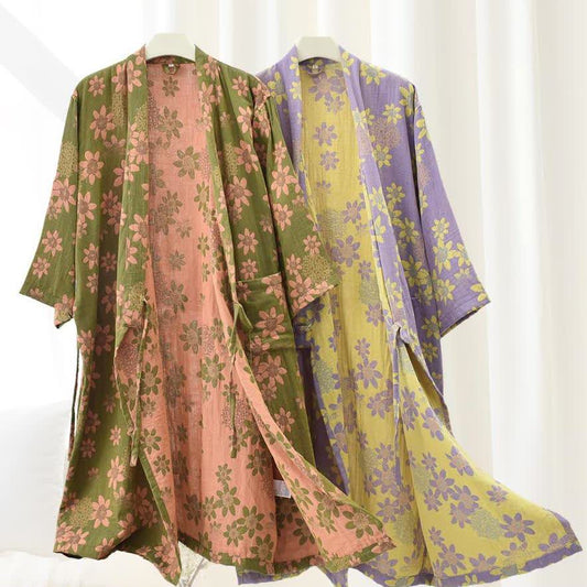 Accappatoio leggero in garza floreale jacquard