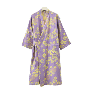 Accappatoio leggero in garza floreale jacquard - Viola - XL - image 0