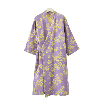 Accappatoio leggero in garza floreale jacquard
