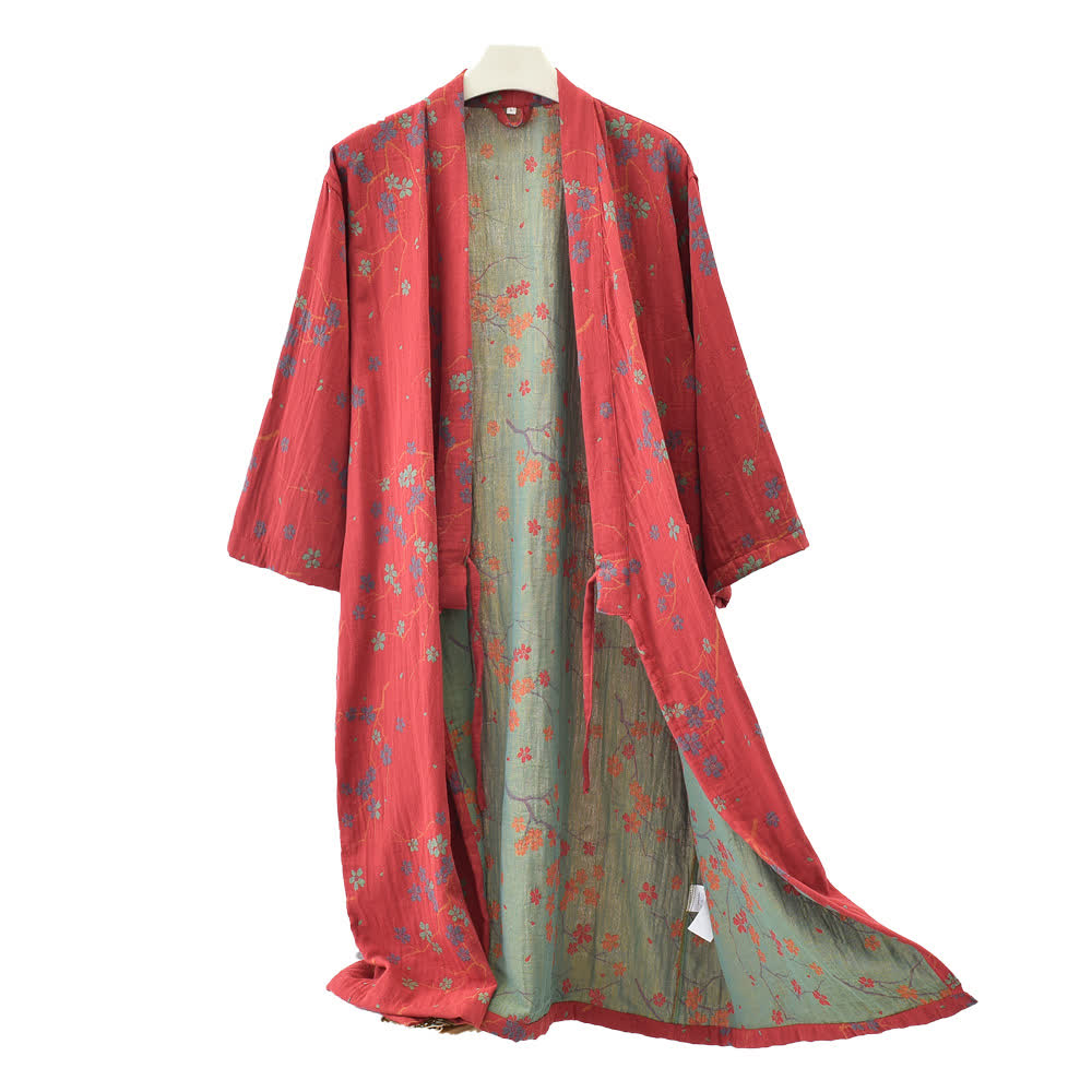 Accappatoio leggero in garza di cotone jacquard floreale